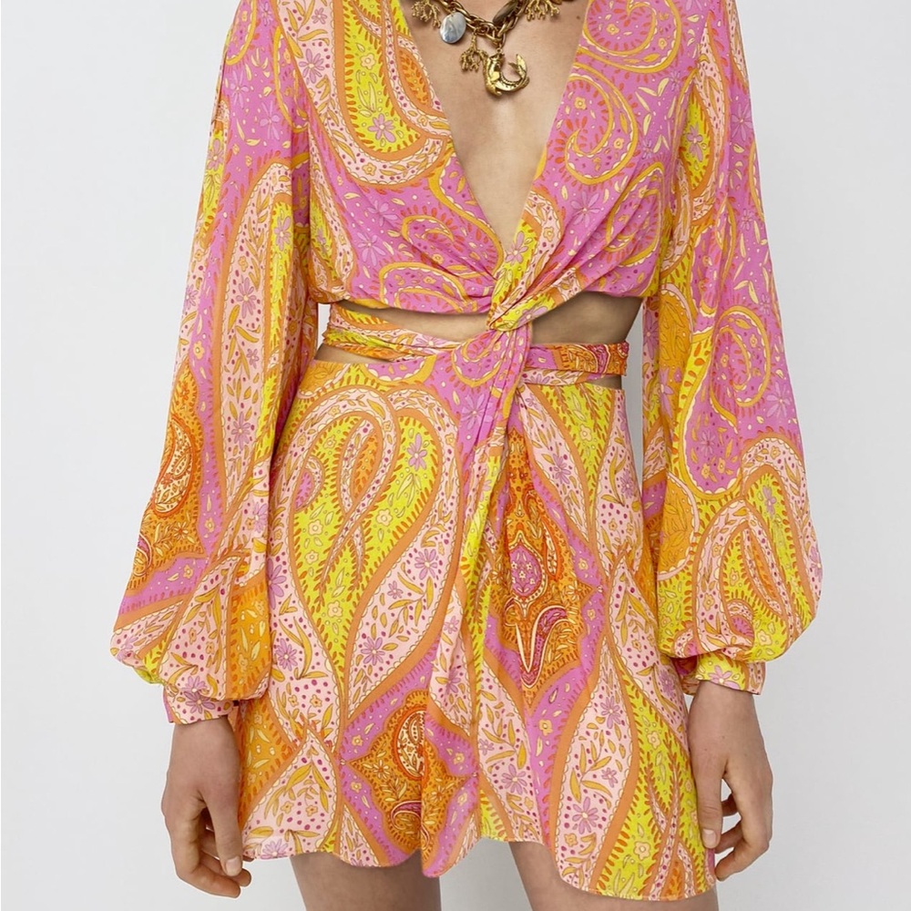 ZARA CUT-OUT PRINTED DRESS NWT